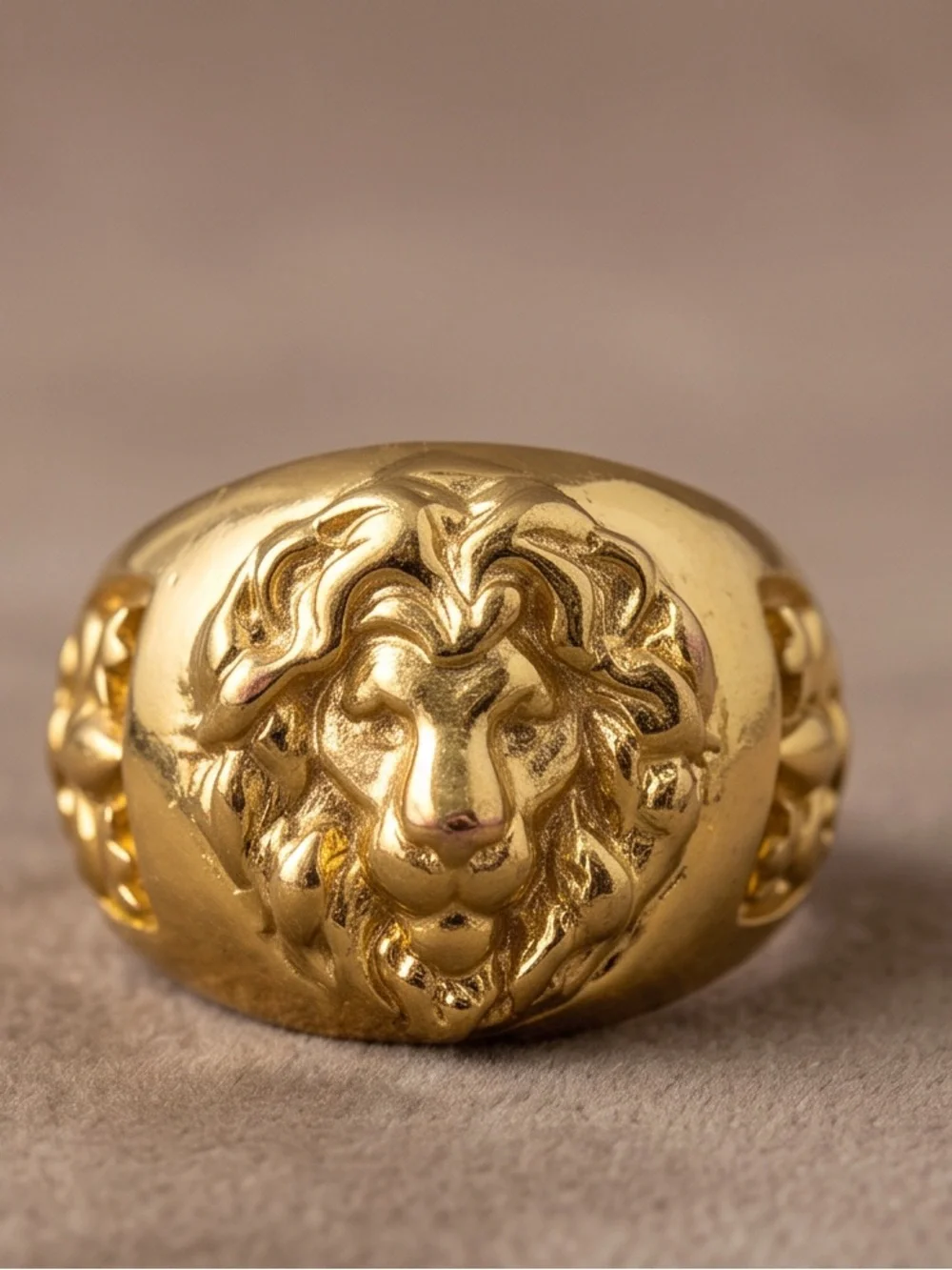 Gold Plated .750 Sterling Silver Base Lion Signet Ring Size 12-3/4 Unisex